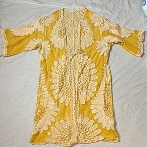Elegant Yellow Lace Swim Coverup